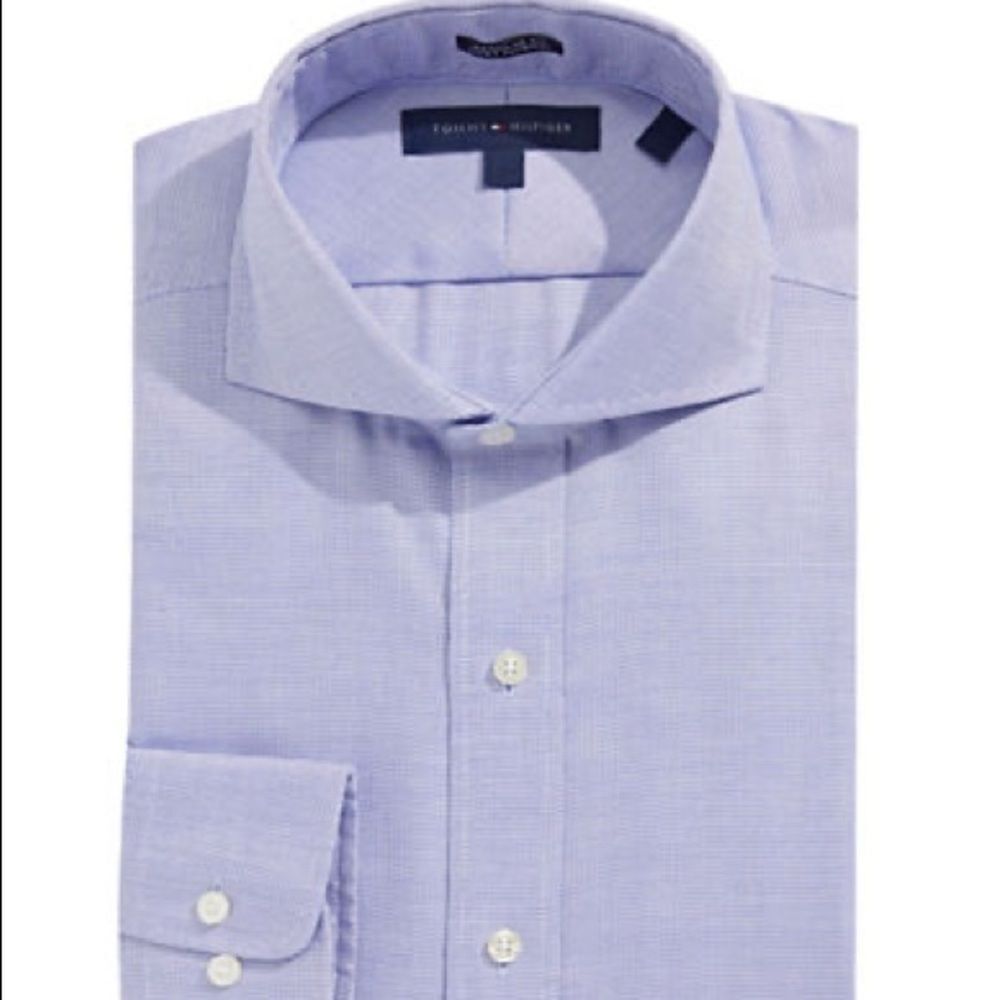 Tommy Hilfiger Pin Check Non-Iron Dress Shirt-BLUE-15.5-34/35